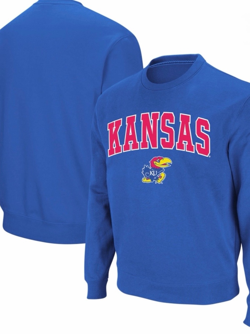 Champion Royal Blue Kansas KU Jayhawk Crewneck Sweatshirt with Red Lettering - Picture 2 of 9
